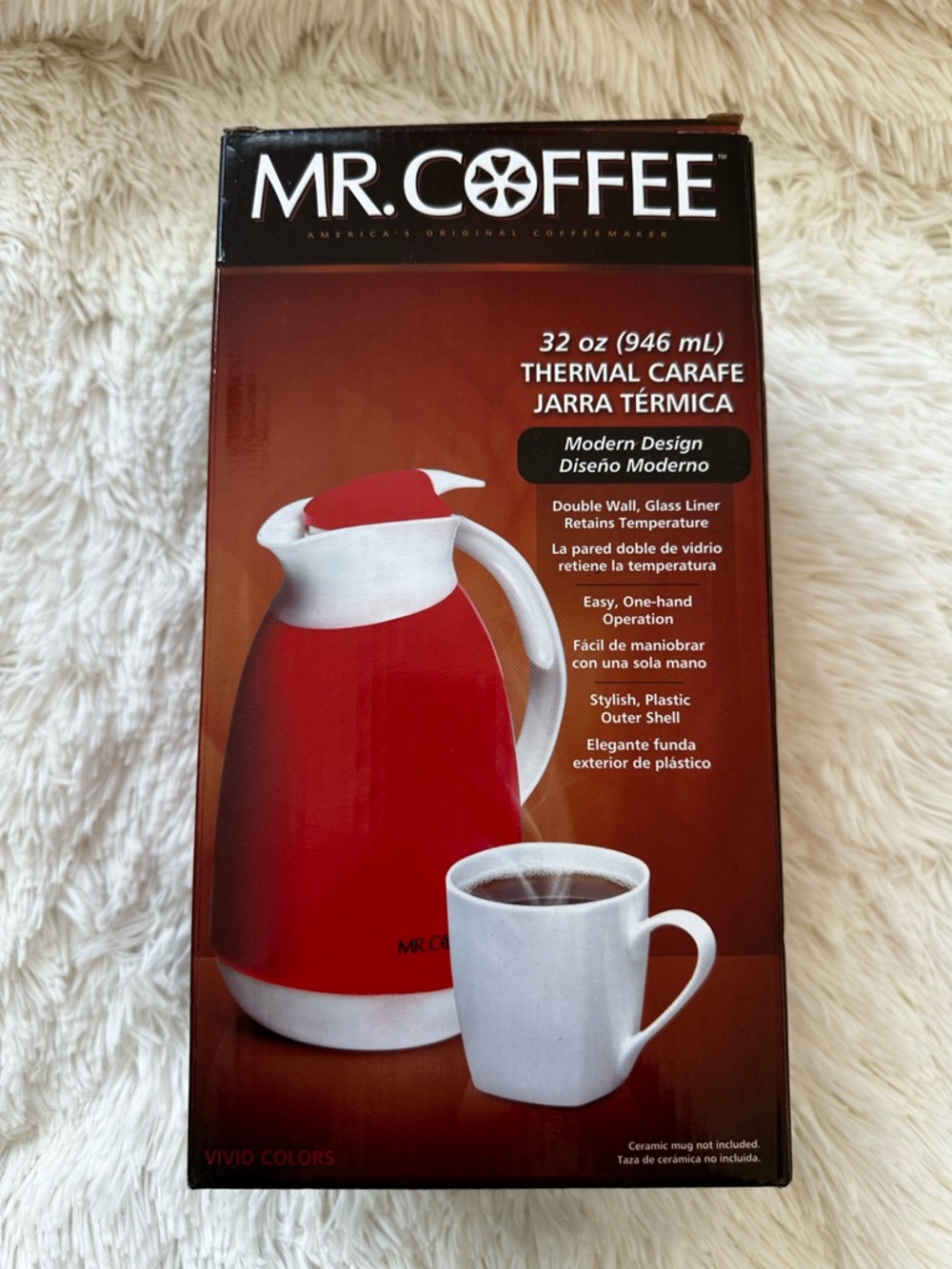 MR. COFFEE Red 32 oz Thermal Carafe Insulated Coffee Server Pitcher New in Box